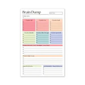 Multi-Functional Daily Planner & Notebook, Brain Dump Design, Focus Sections for Notes & Lists, Portable for Work, Home Office, Study, Meetings, Personal Organization
