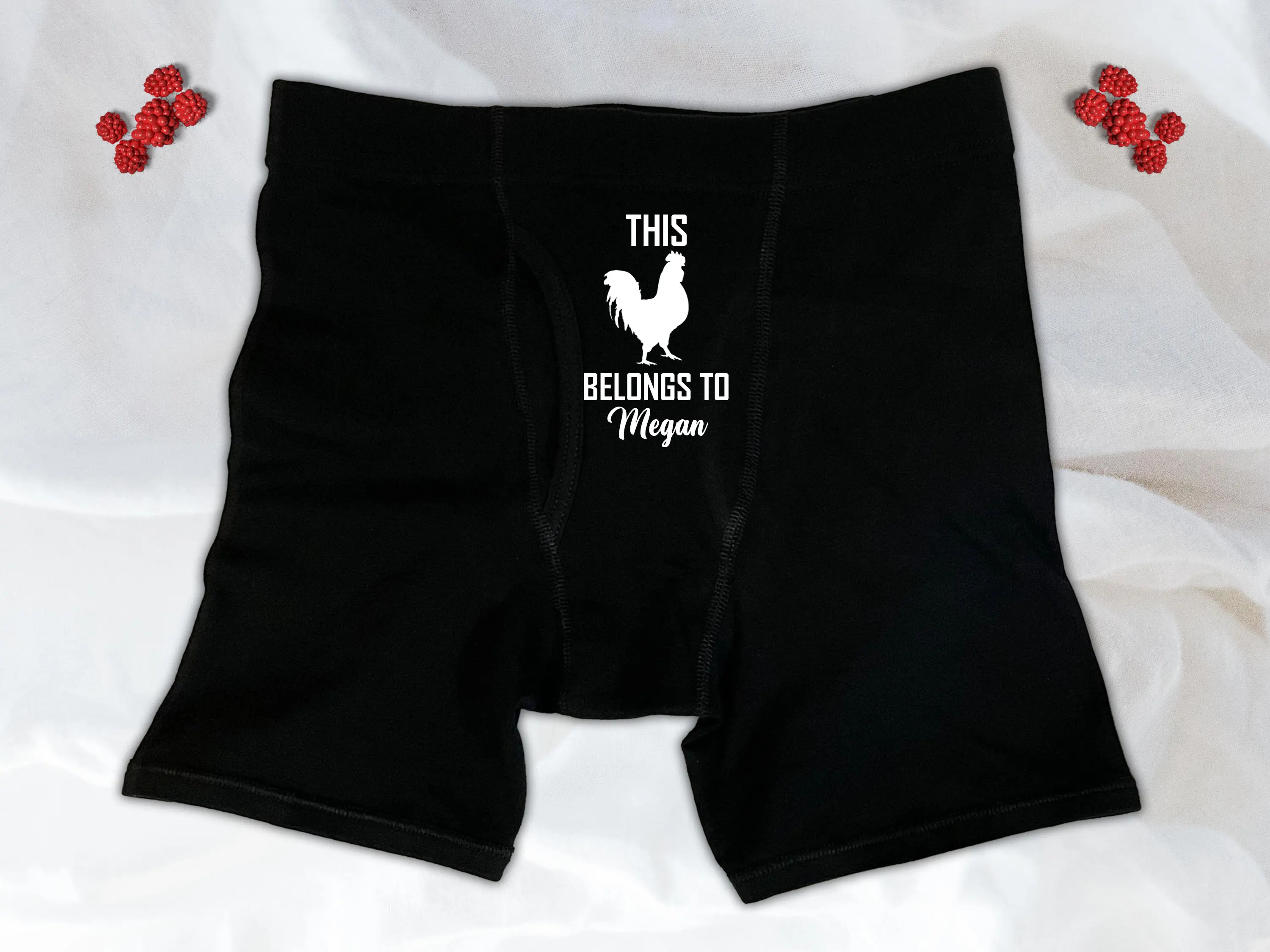 Cotton Valentine's Day Boxers for Men Soft Spandex Briefs with Heart Design This Belongs to Megan Gift for Boyfriend Beige
