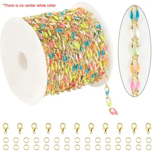 4 Meters Colorful Oil Drip Cable Chain for Jewelry Making, 16K Gold Plated Brass Chain Mixed Color Enamel Chain Necklace Women Bracelet DIY Jewelry Supplies Findings