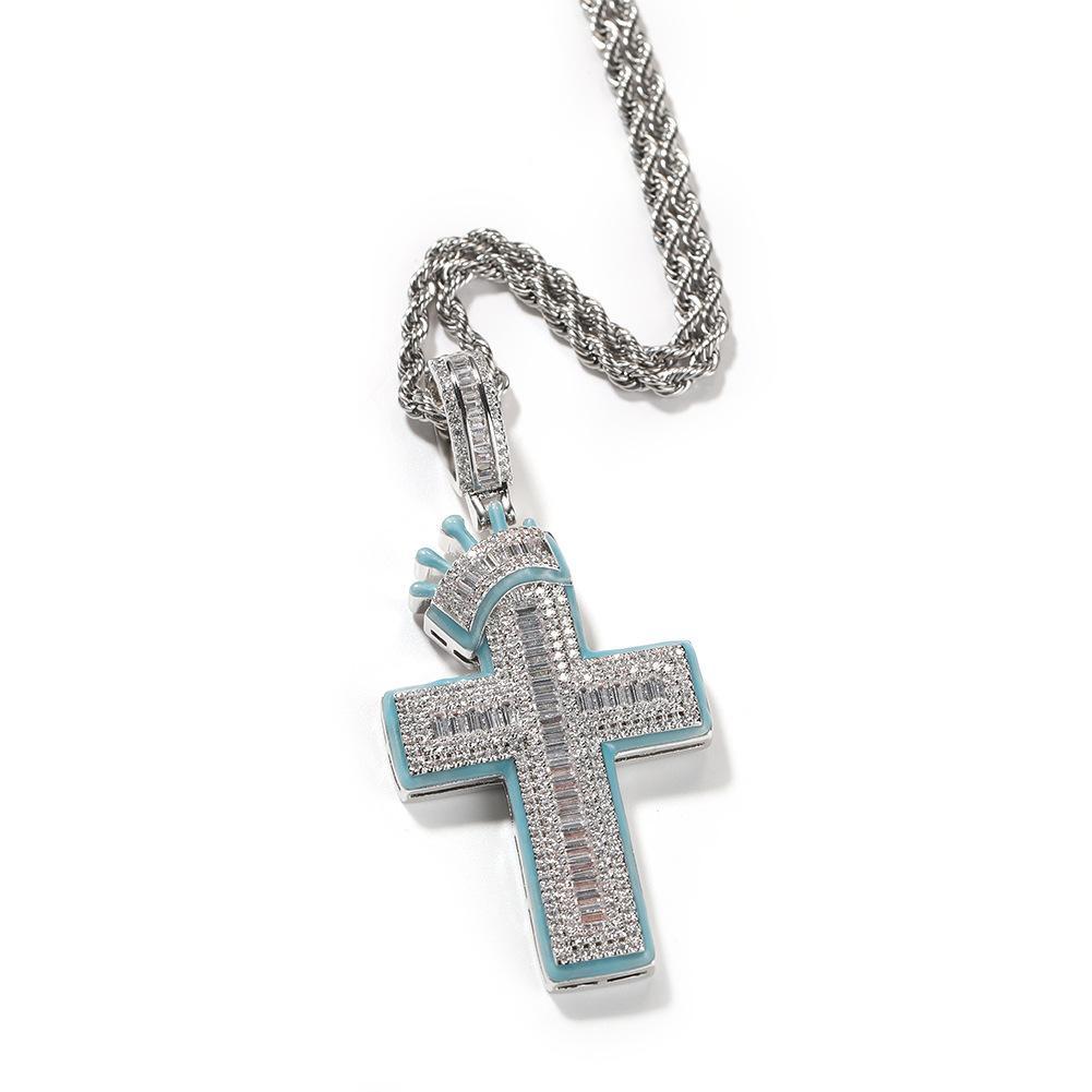 HIPHOP style, will glow-in-the-dark crown icing cross pendant, 2 pieces set, pendant + necklace, send boyfriend girlfriend gift