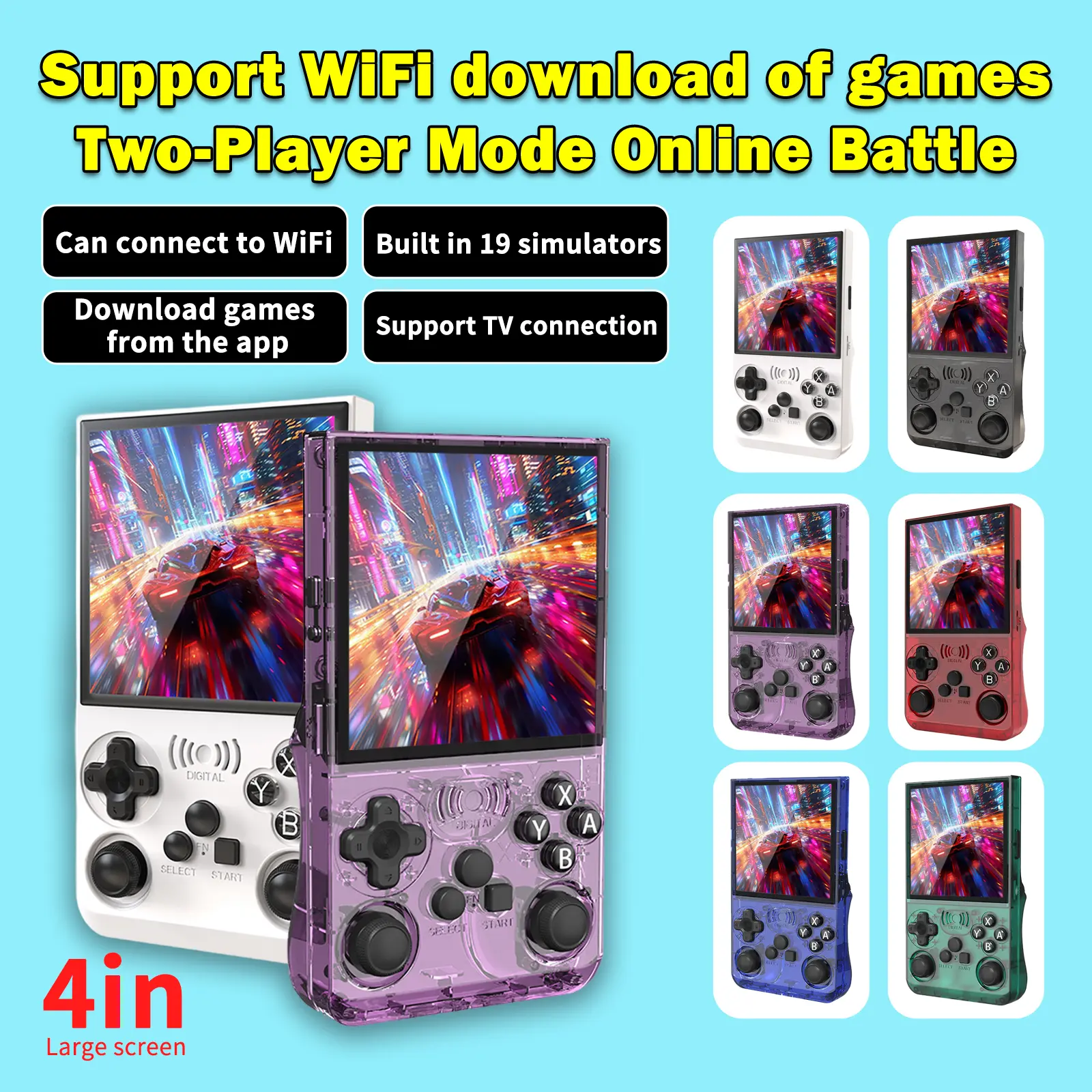 GAMINJA ANR13 Retro Handheld Game Console, Supports 2-Player Mode & TV Connection, Portable Gaming Device with 19 Emulators, Pre-loaded Classic Games for Family & Friends summerwins