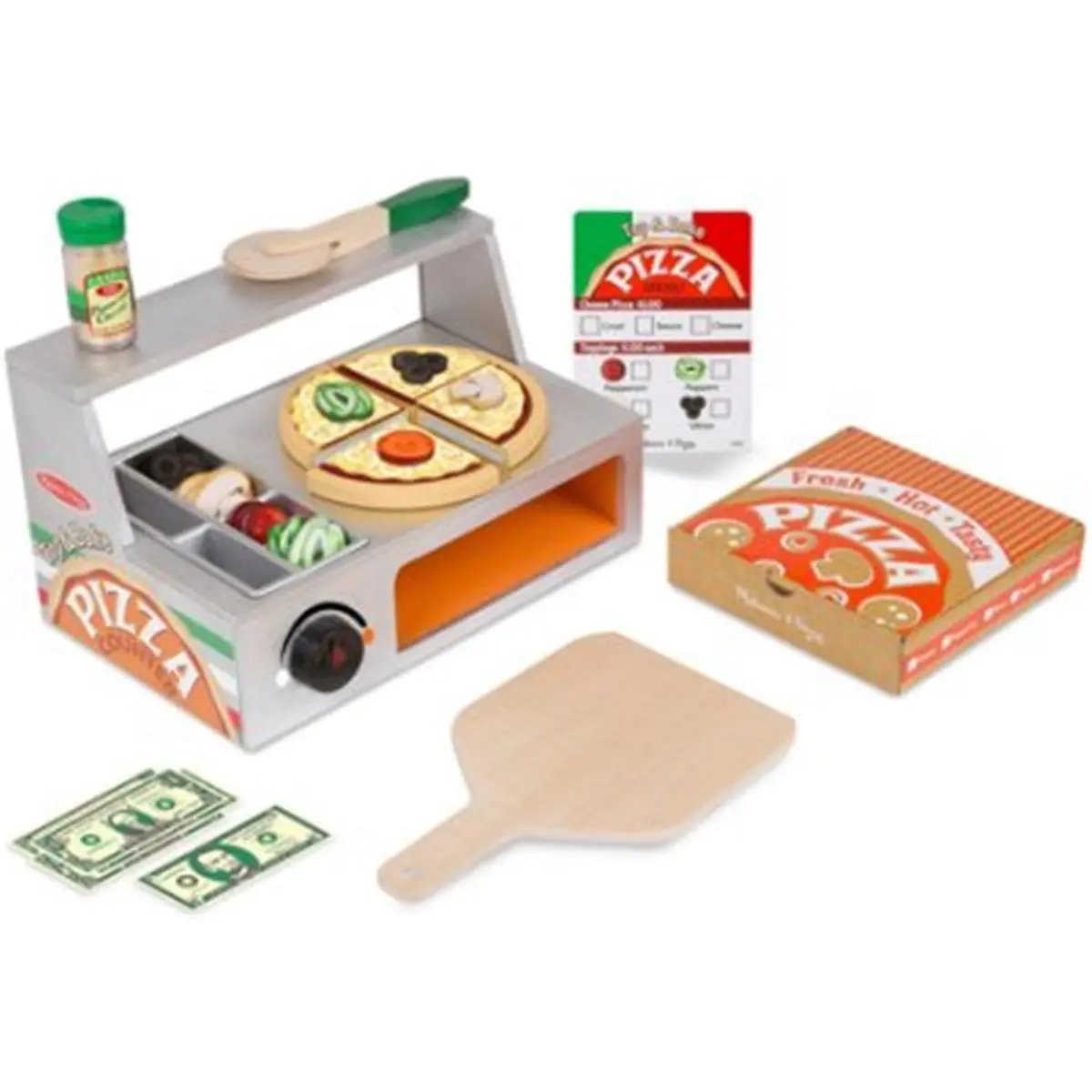 Melissa & Doug Top & Bake 41-Piece Pizza Counter Kitchen Toy - 3-4 Years Kids' Pretend Play Accessory, Includes Oven, Pizza Box, Toppings for Creative Fun