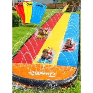 Premium Triple Water Slide and 3 Bodyboards, 16Ft Heavy Duty Slip Splash and Slides-Advanced 3-Way Sprinkler System, Splash Pad Mat Backyard Summer Outdoor Water Toys n Long Slides for Kids