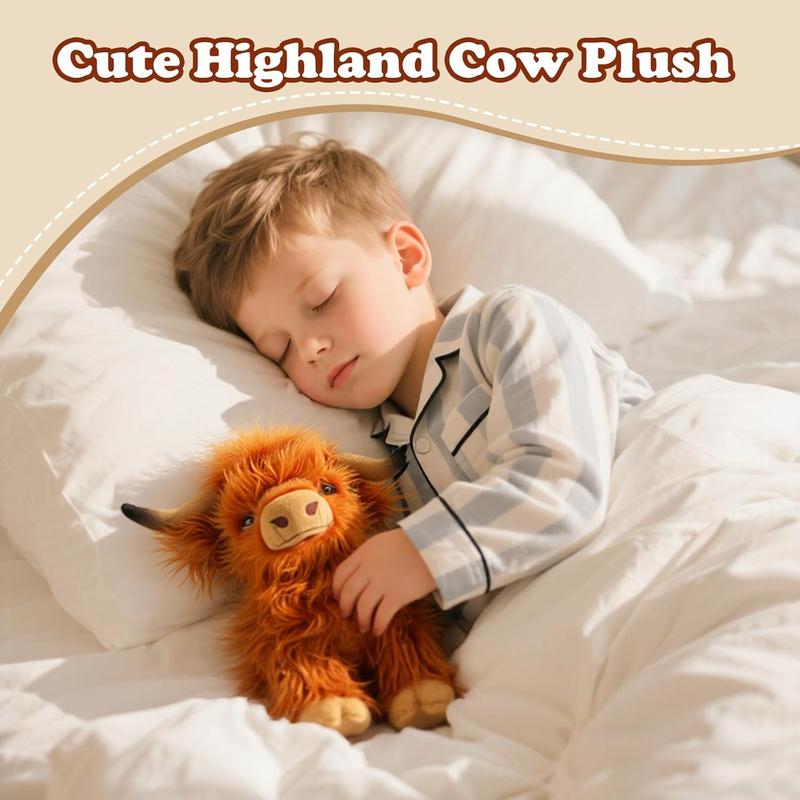 Highland Cow Stuffed Animal Cute Fluffy Cow Plush Figure Toys Realistic Scottish Cow Plush Toy Soft Farm Animal Cattle Plushie Doll Present for Adults Kids Boys Girls