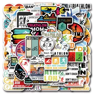 55 Cartoon Sports Ironman Triathlon Stickers, Decorative Stationery Water Bottle Decals, Waterproof Computer Sticker Set