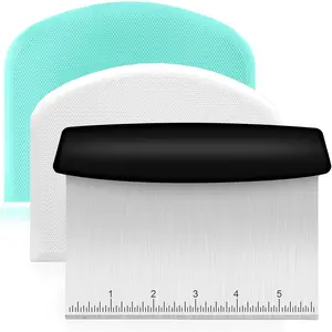 Bench Scraper,  Stainless Steel Dough Scraper with 2 count Flexible Bowl Scraper, Dough  with Measuring Scale, Versatile Kitchen Scraper Set for Pastry Bread Pizza Cake
