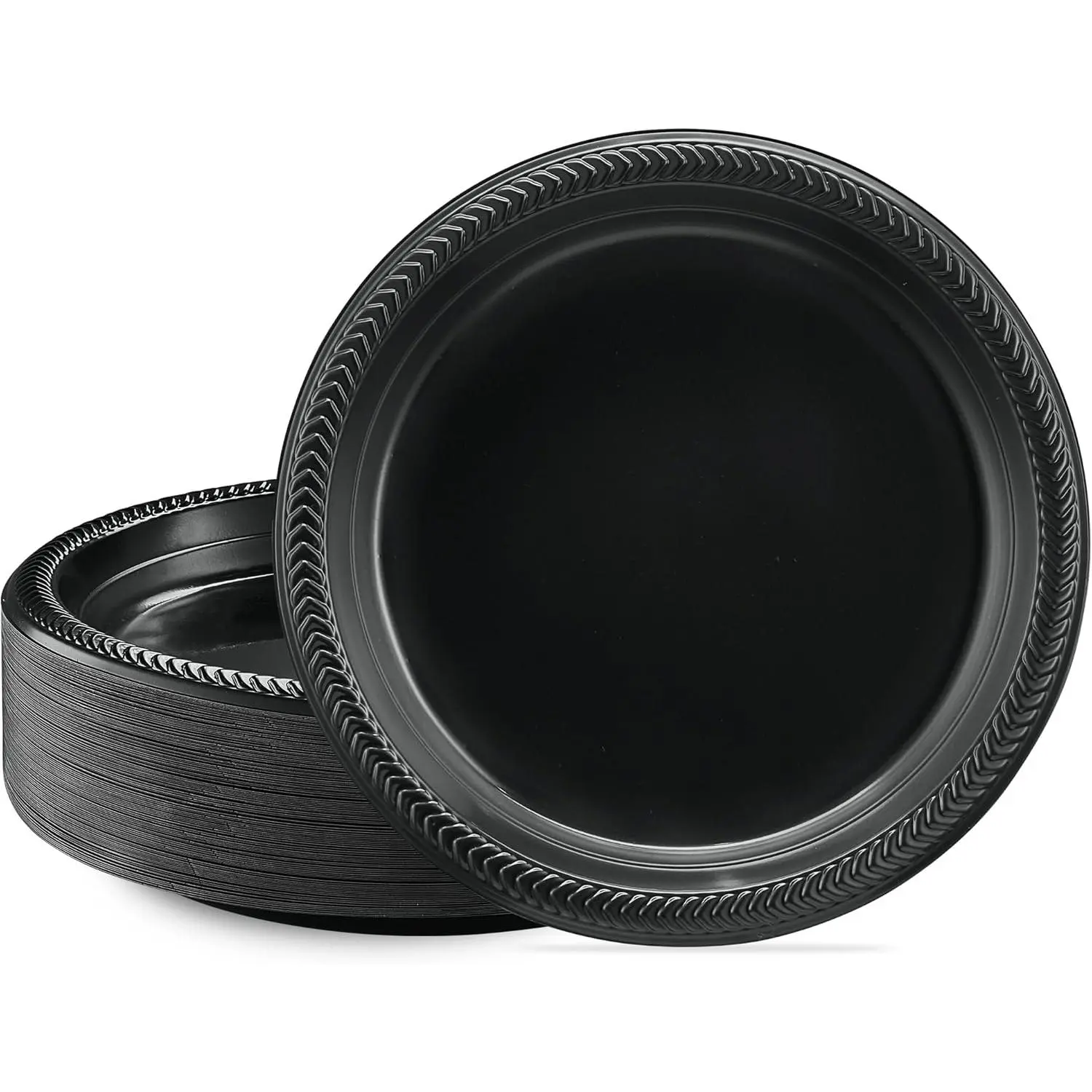 100 Black Plastic Plates Light Weight 9 Inch Plastic Dinner Plates Black Plates Disposable for Party and Wedding
