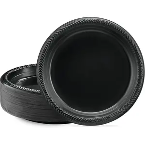 100 Black Plastic Plates Light Weight 9 Inch Plastic Dinner Plates Black Plates Disposable for Party and Wedding