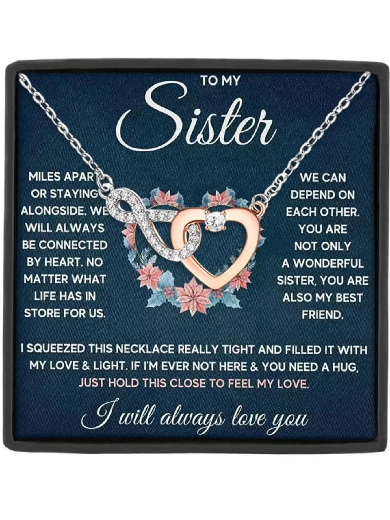 Mother's Day Gift To My Sister Infinity Love Heart Pendant Necklace with Blessing Card, Exquisite Chain Jewelry Gift, Perfect for Sister, Christmas Gifts, Heart Design Necklace