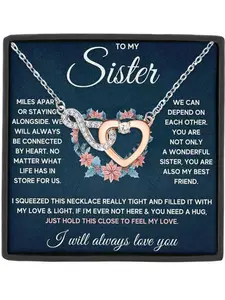 To My Sister Infinity Love Heart Pendant Necklace with Blessing Card, Exquisite Jewelry Gift, Perfect for Sister, Christmas Gifts
