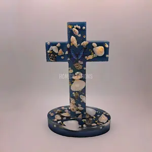HCM Creations Coastal Decorative Cross with Seashells and Butterfly Design for Home Decor