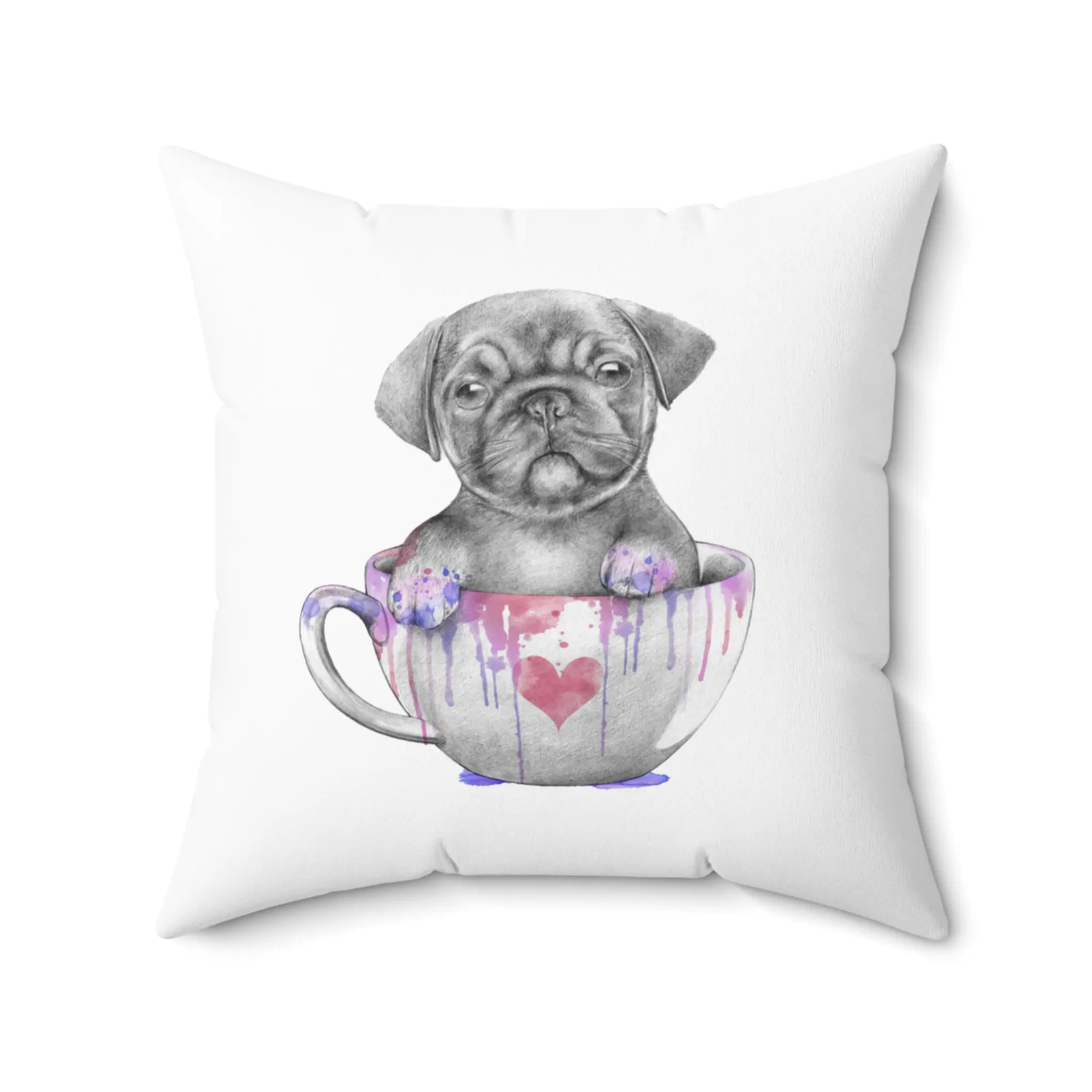 Pug Dog Square Pillow, Cute Animal Decor, Pug Lover Gift, Spun Polyester Cushion, Home Accent, Dog Breed Pillow