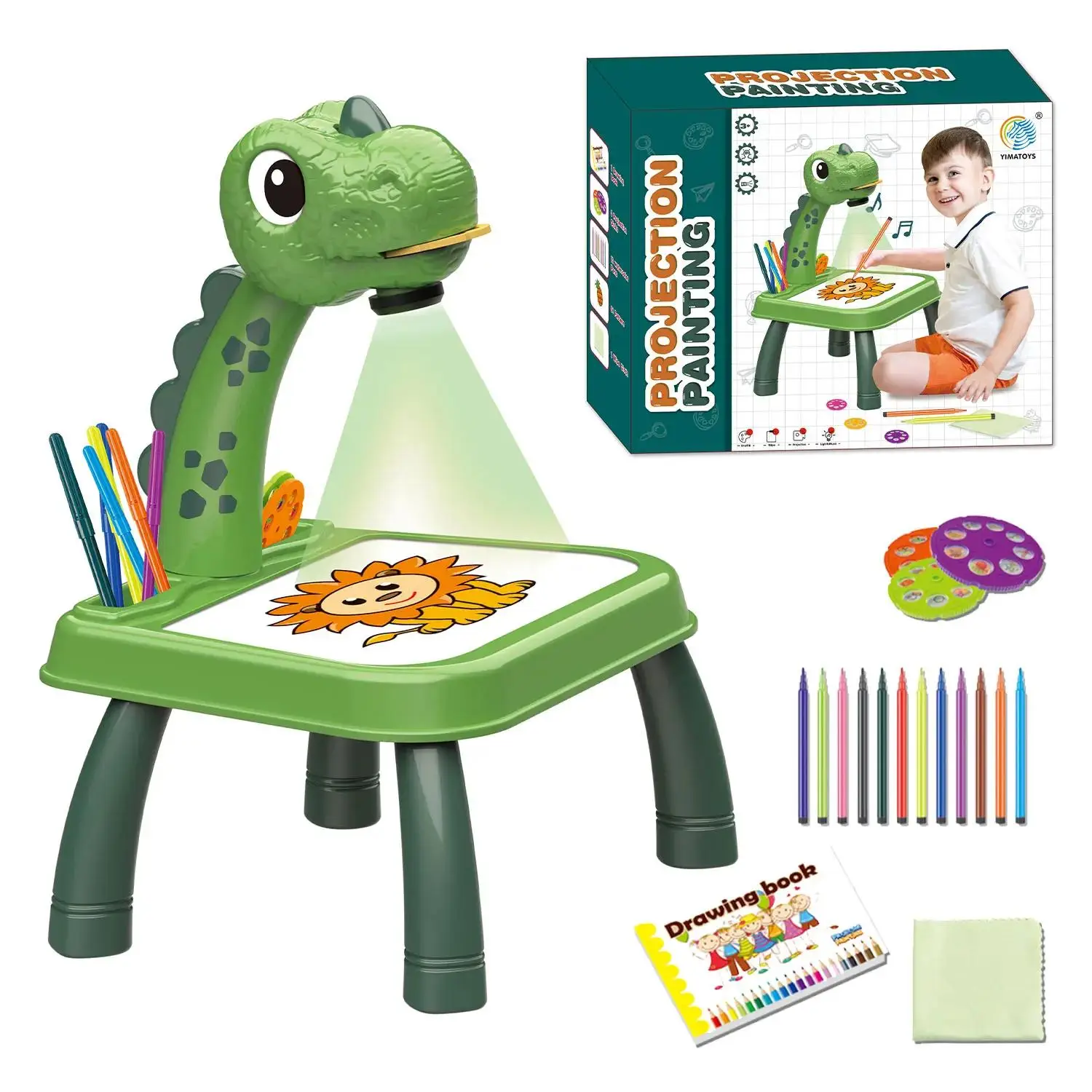 Dinosaur Projection Drawing Table, 1 Box Cute Projector Painting Table & Accessories, Interactive Erasable Board To Inspire Creativity, Ideal Gift