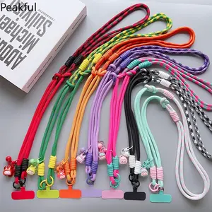 Square long rope color matching, neck hanging crossbody can be carried, adjustable mobile phone lanyard, doll double rope mobile phone case short rope