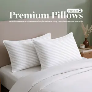 Utopia Premium Hotel Quality Striped Bed Pillows Pack of 2 Polycotton Breathable Covers No-Shift Design Soft Supportive White Pillows for Back Stomach & Side Sleepers mellow cloud pillow