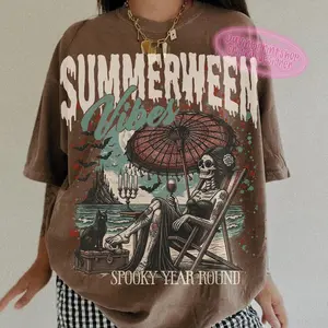 Summer Halloween Funny Gothic Summerween Shirt, Halloween in Summer Shirt Design Spooky Shirt