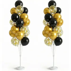 Balloon Column Kit Set of 2 With Confetti Balloons Included - with Base, and Pole,Balloon Backdrop Decoration for Wedding, Baby Shower, Birthday, or Bachelorette Parties (Black Gold)