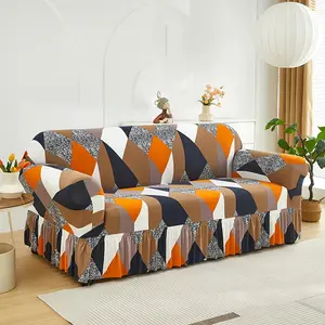 High Elastic Geometric Pattern Sofa Cover, Luxury Geometric Skirt Sofa Cover, Soft Fabric, Anti-Slip, Pet-Proof