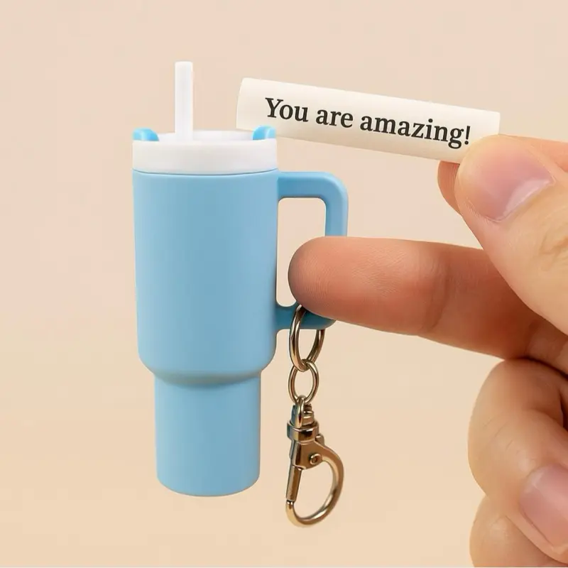 Mini Tumbler Keychain Cup with Scroll - Pocket Tumbler with Positive Message You Are Amazing - Cute Keychain Gift for Friends Teens Coworkers