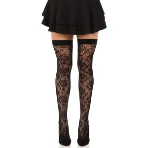 Funeral Flowers Fishnet Thigh High Stockings