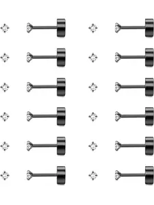 Tiny 12 Pairs Black Cool Stud Earrings Surgical Stainless Steel for Women Men 20G Cartilage Earring Studs Small Screw Flat Back Stud Earrings Black Ear Piercing Studs Earring Stacking Set Stud Earrings Jewelry