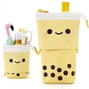 Cute Pencil Case Standing Pen Holder Telescopic Makeup Pouch Pop Up Cosmetics Bag with Kawaii Smile Face Stationery case Office Organizer Box for Girls Students Women Adult