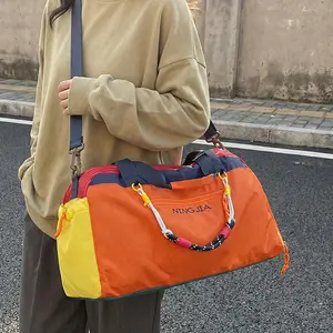 Color blocking splicing travel bag for women, large capacity handheld lightweight storage bag, sports yoga fitness bag, crossbody boarding bag