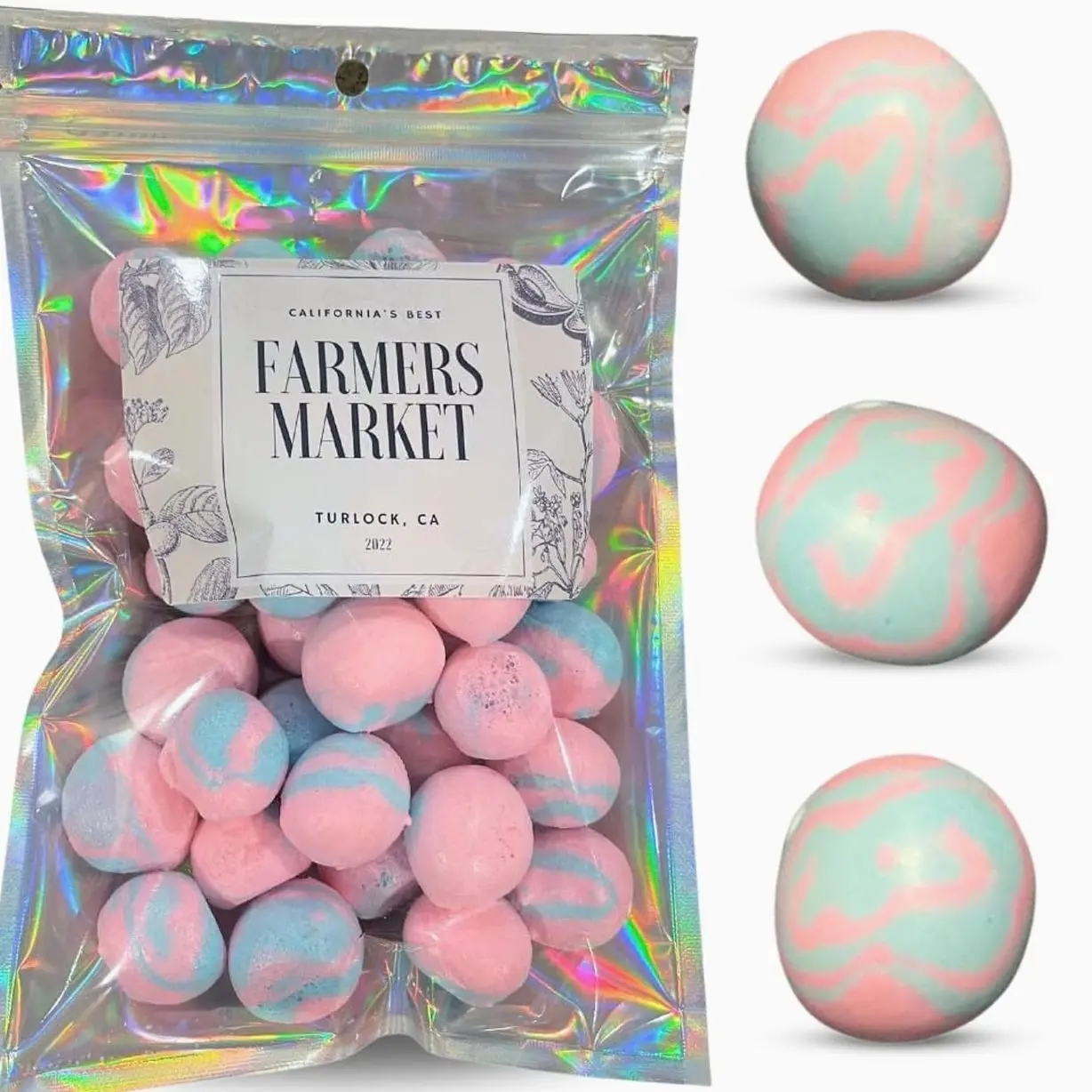 Farmers Market Cotton Candy Taffy - Blue And Pink, Freeze-Dried Freshness, Fluffy, Soft Texture - Whipped Cotton Candy Taffy, (2 oz)
