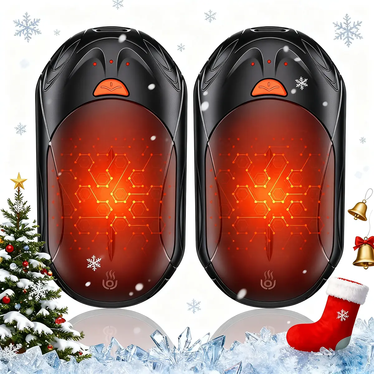 Rechargeable Hand Warmers 2-Pack 2025 Upgraded 7000mAh USB-C Electric Pocket Heaters with 3 Heat Control Modes, 20h Runtime, Curved Grip & Split Snap Swivel Design - Ideal for Camping, Skiing, Christmas Gift, Glove