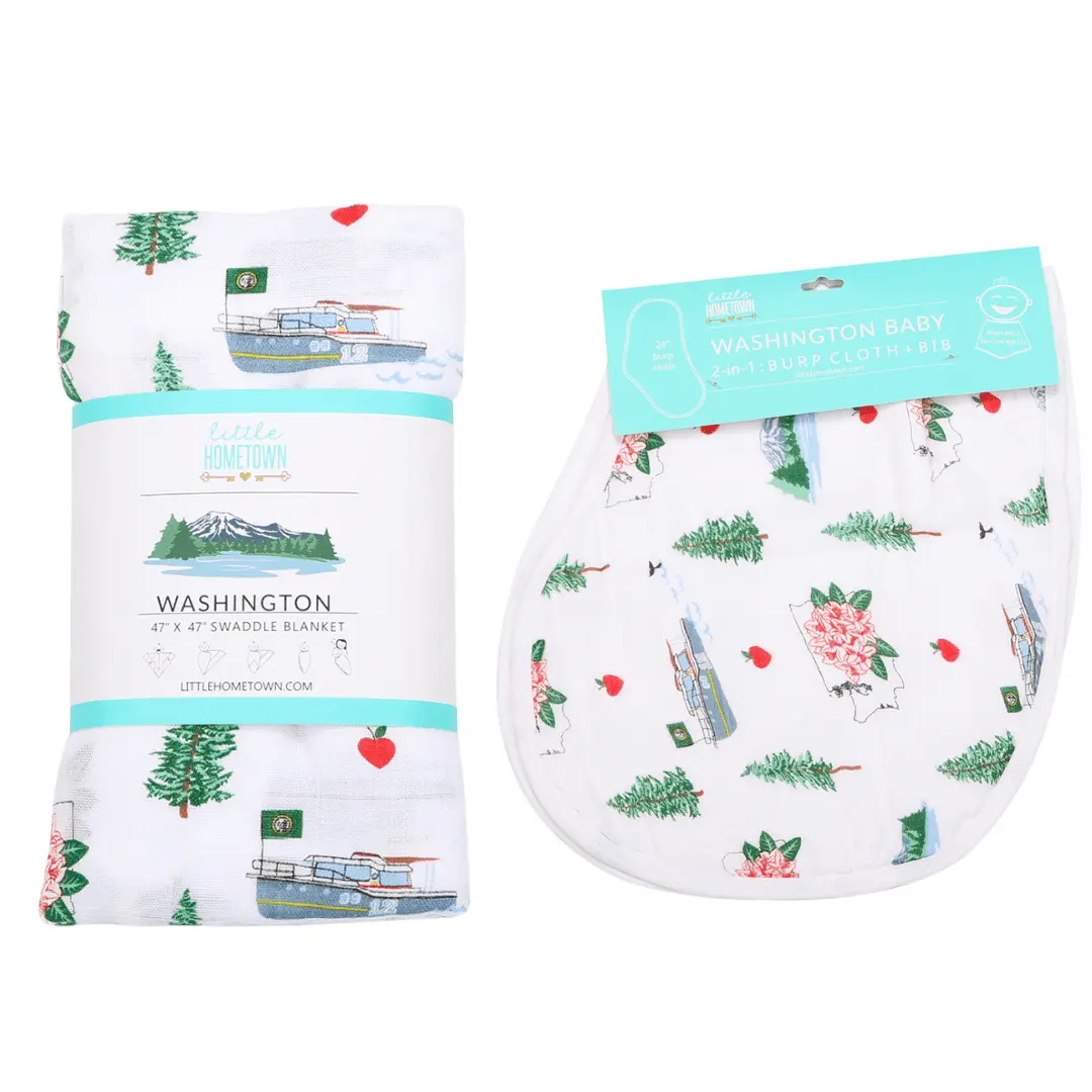Washington Baby Muslin Swaddle Blanket & Convertible Burp Cloth Bib Gift Set Bamboo Cotton