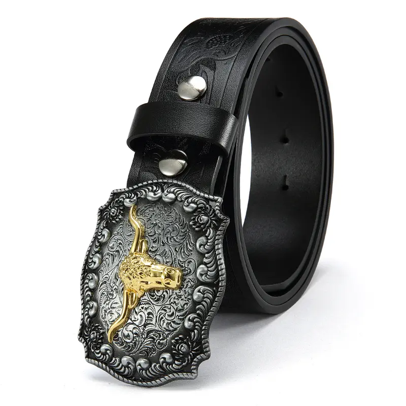 Western steer black embossed Leather Belt with Gold Buckle size medium 3… Buy Black Braided Western Belt With Antique Gold Buckle - Capo main image 4