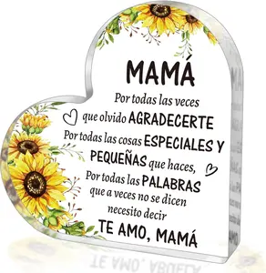Mothers Day Gifts for Mom in Spanish, Regalos Para Mamá Cumpleaños, Acrylic Heart Sign Paperweight Presents, Birthday Christmas Valentines Day Gifts for Mom from Kids Daughter Son SUEHHYY