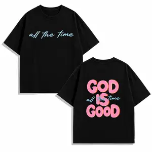 Retro-style, loose-fitting Christian T-shirt with the slogan "God is always good," a casual T-shirt with religious text suitable for both men and women.
