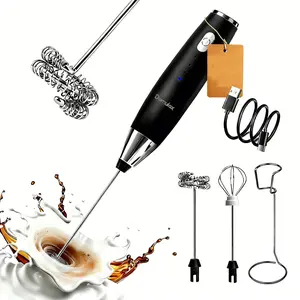 Electric Milk Frother Premium Handheld with Double Coil, Type-C Rechargeable, 3 Speeds for Thick Foam, Free provision Stand & Whisk Head, Ideal for Cappuccino, Latte, Matcha, Protein, Plant Milk, Hot/Cold Foam #Summervibes #Mother's Day Gifts