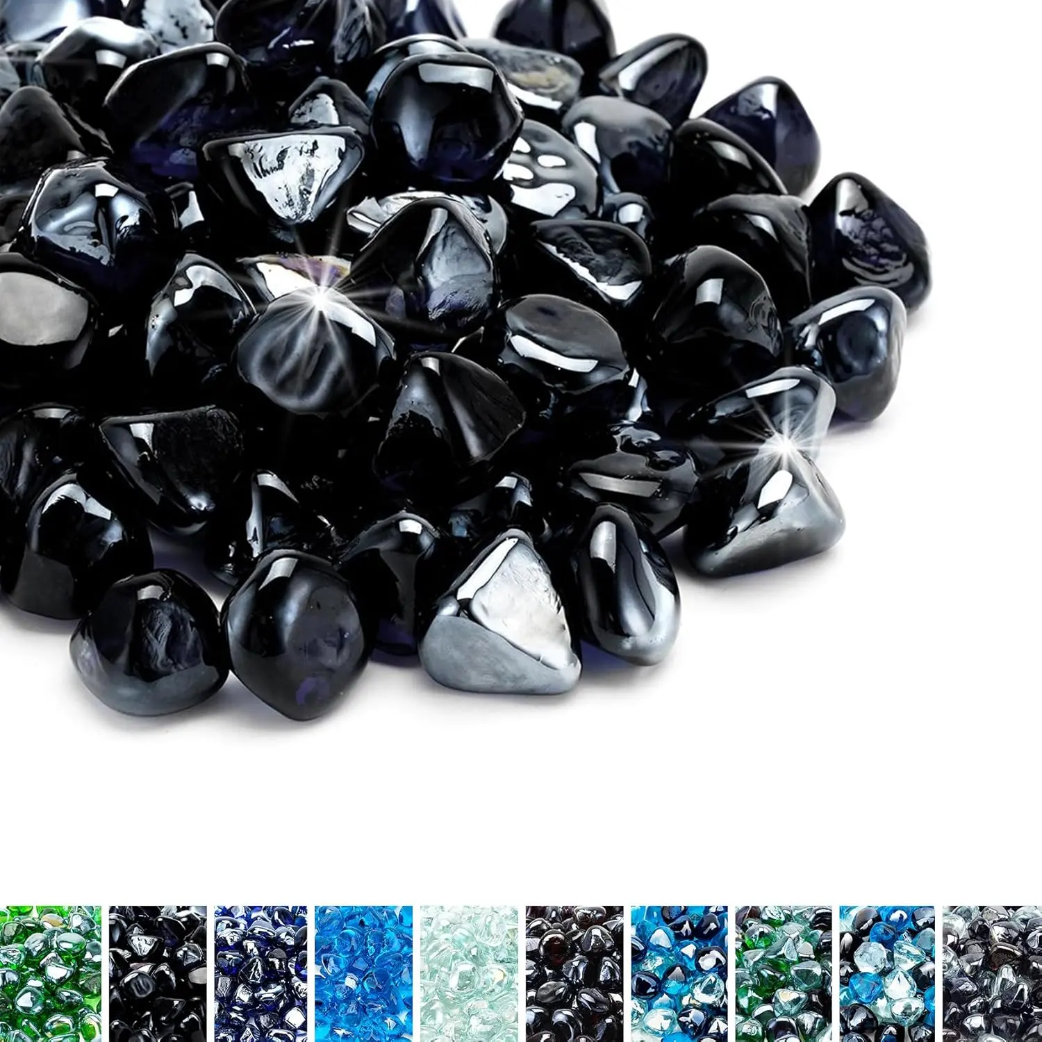 10-Pound Fire Glass  for Fire Pit Fireplace Landscaping, 1/2 Inch Reflective Glass Fire-, Onyx Black