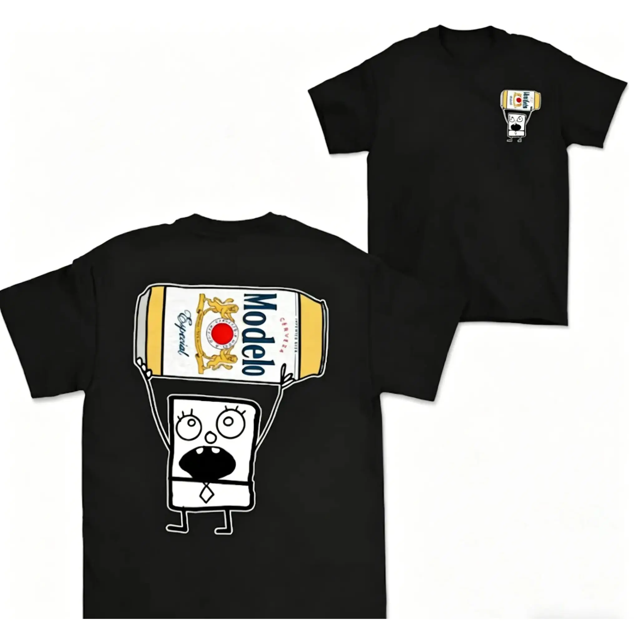 Men's Doodlebob Beer Graphic T-Shirt, Soft Cotton Short-Sleeve Crew Neck Top with Double-Sided Print for Summer Casual Wear