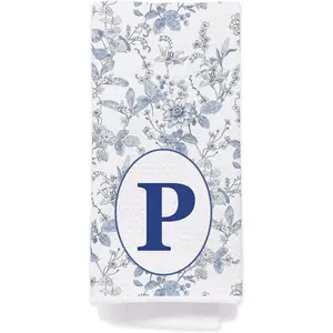 Chinoiserie Monogrammed Hand Towels for Bathroom - Monogram Hand Towels, Monogrammed Kitchen Towels with Intial P, Blue Chinoiserie Decor, P Initial Gifts for Women/Men/Girls, P Monogram Gifts570
