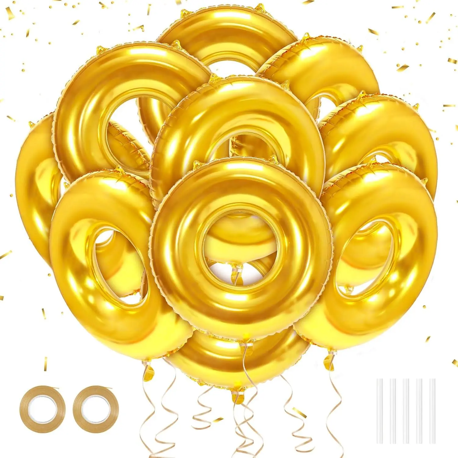6 Pack 30" Gold Ring Balloons For Cartoon Characters Themed Party Decor | Hedgehog Theme Backdrop, Foil Balloons With Curling Ribbon For Kids Birthday, Game Room, Carnival Party Decorations