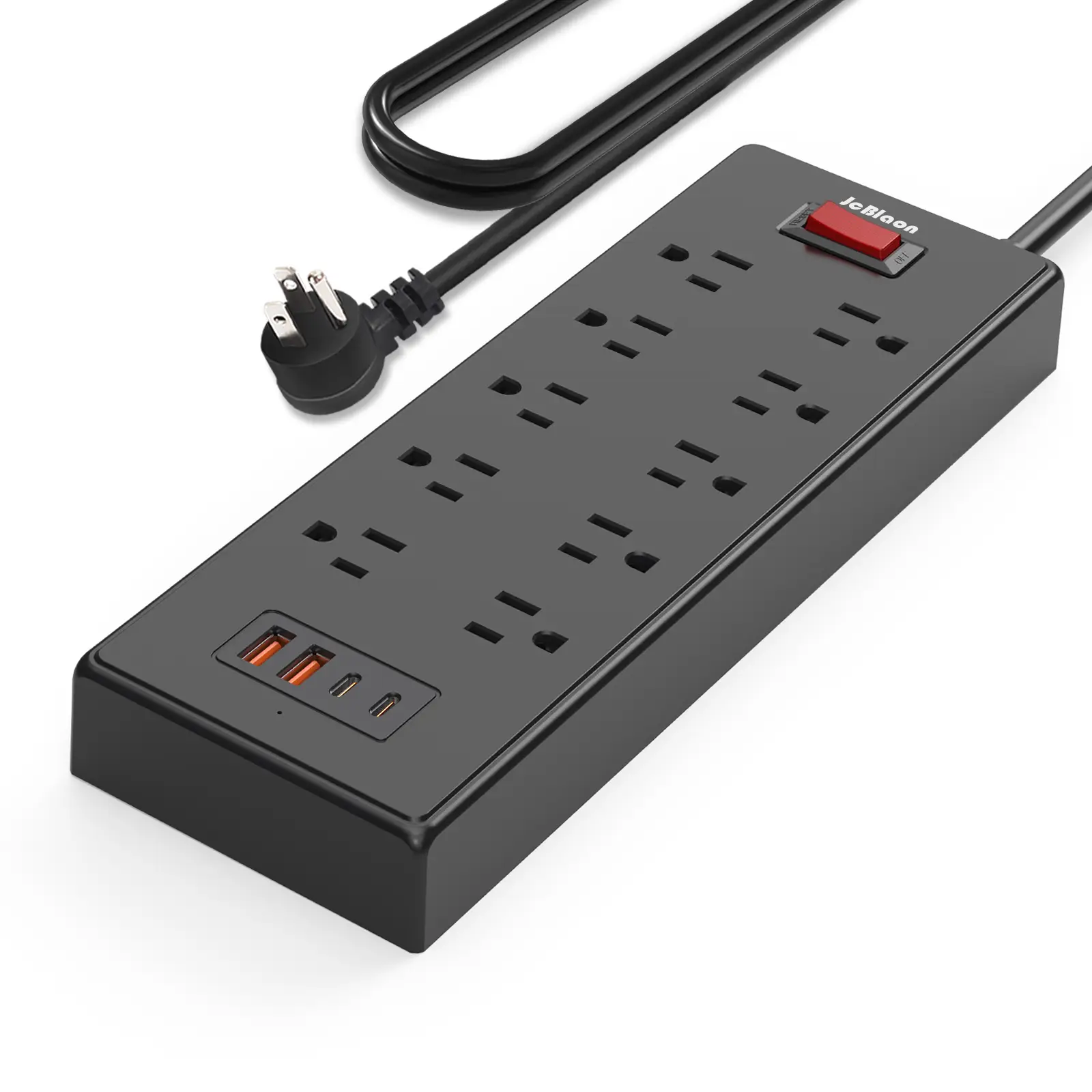 Power Strip, Surge Protector with 10 Outlets and 4 USB Ports, 5 Feet Extension Cord , Low Profile Flat Plug, Wall Mountable, Ideal for Home Office