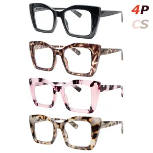 4 Pack Reading Glasses for Women Men Fashion Blue Light Blocking Spring Hinge Oversized Frame High Quality Daily Eyeglasses