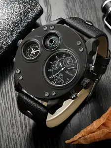 Men's Quartz Watch with Dual Time Zones, Analog Dial, Alloy Case, Mineral Glass, Casual Style, All Seasons, Button Cell Battery