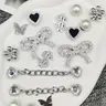 16PCS Punk Silvery Bow-knot Heart ABS Shoe Charms, Shoe Decoration, Shoe Decor Accessory, DIY Chains Decorations Rhinestone Clog Shoes Buckles Removable Shoe Clips Accessories Footwear Fit Women Slippers Sandals Garden Shoes Birthday Party Gifts