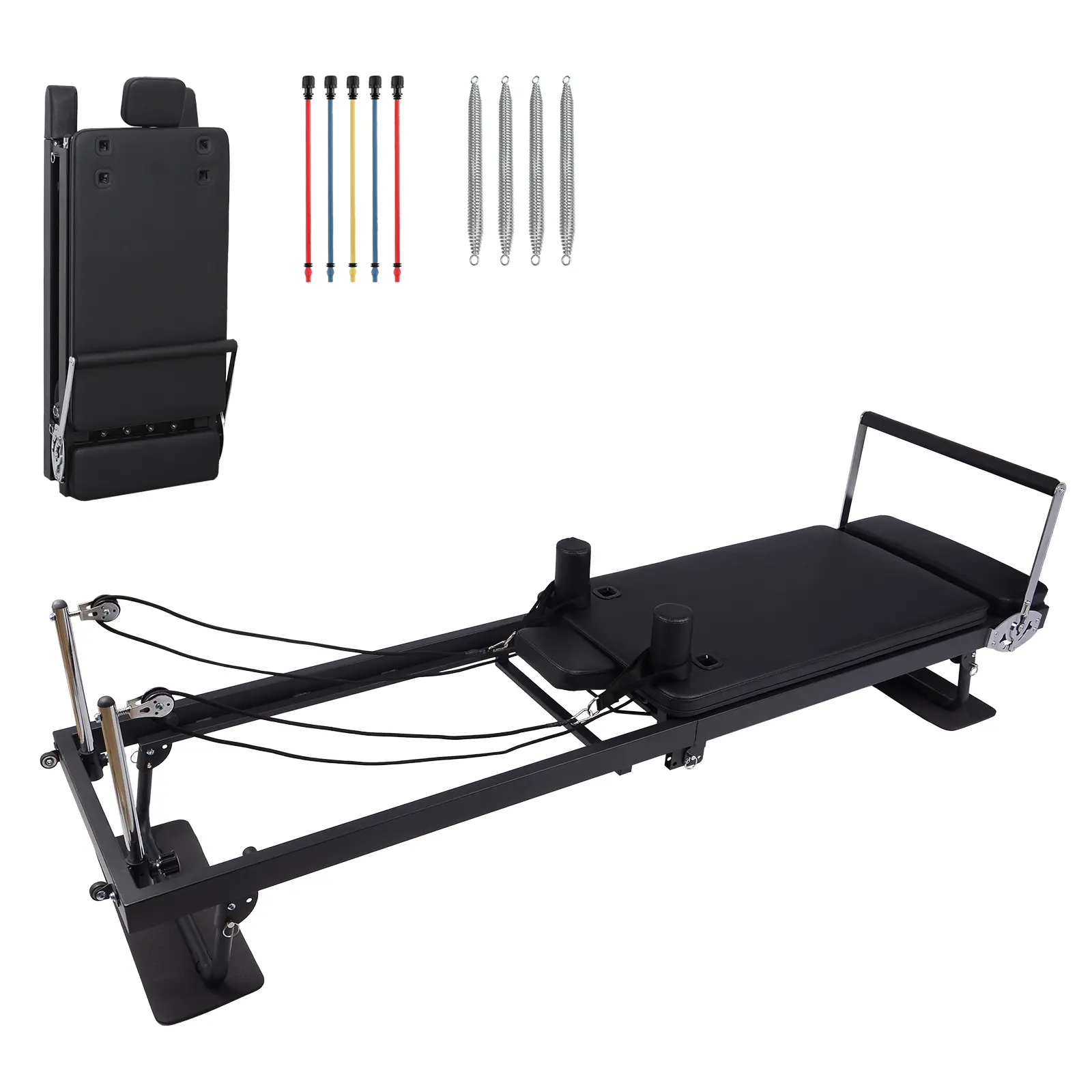 77.55 x 22.44 x 28.54 in Foldable Pilates Reformer Machine for Adults - Pilates Equipment Set with Quiet Steel Pulley, Resistance Ropes, 18 lb Each Band, Adjustable Core Strength Training Gear, Adjustable Armrests for Home Workouts
