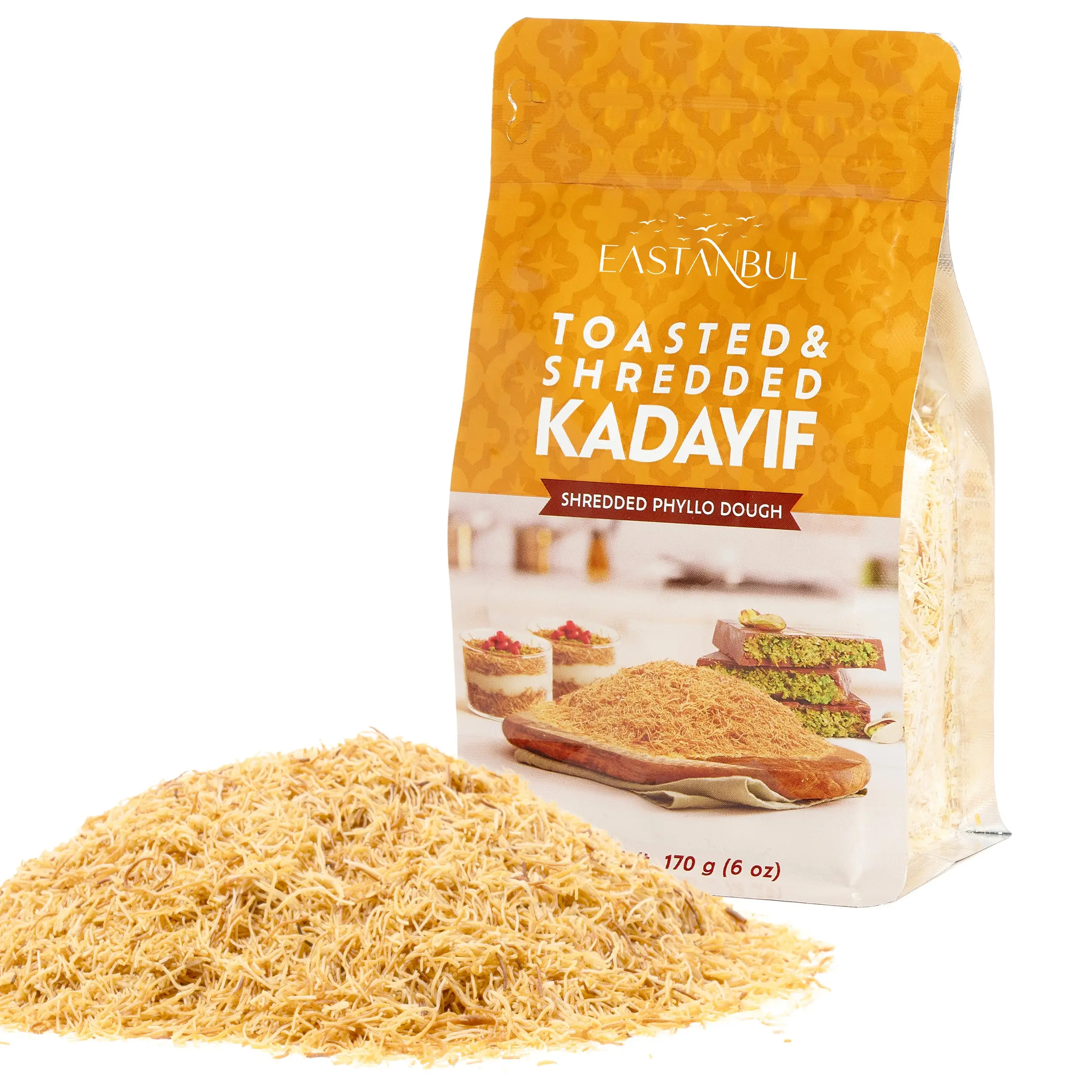 Eastanbul Baked Kataifi, 170g (6oz), Toasted Kadayif, Extra Crispy Shredded Kataifi Strands, Ready-to-Use Crunchy Topping for Chocolate, Cookies & Milk-Based Treats