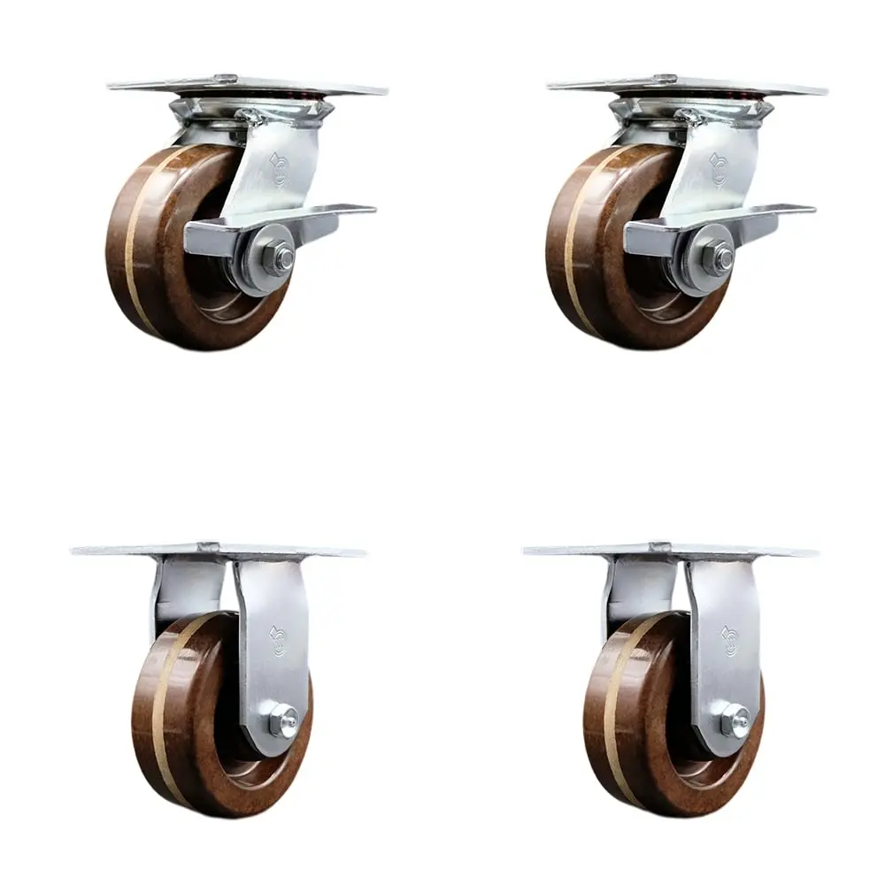 Service Caster SCC-35S520-PHRHT-SLB-2-R-2 Heavy Duty Large Top Plate High Temperature Phenolic Swivel Caster with 5 x 2 in. Brown Wheels - 4000 lbs Total Capacity - Set of 4