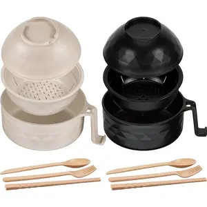 2 sets of microwave Lamian Noodles pot bowl set with handle, fast Lamian Noodles pot, spoon, chopsticks, Lamian Noodles pot, fork, university dormitory apartment, Christmas Gift Thanksgiving cooking utensils, Stock Up Stockpile Valentine's Day gift