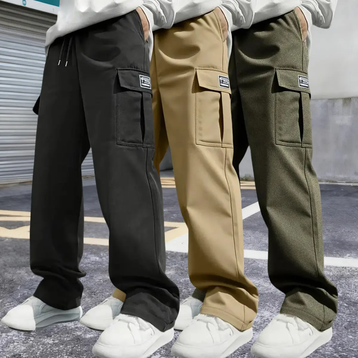 Men's work pants with drawstring waistband, multiple pocket design, durable polyester fiber, suitable for outdoor activities and casual wear, casual pants | Multiple pocket design | Beige  pantalones para hombre，cargo pants for men