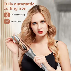 Verna Beauty Fully Automatic Curling Iron 1.26 Inches 3 Temperature Settings 2-Way Rotation Anti-Scald Tangle-Free Auto Shut-Off Rotating Barrel Brown Smooth flat iron