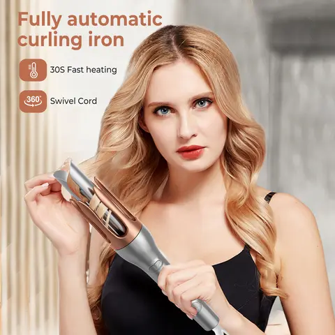 Verna Beauty Fully Automatic Curling Iron 1.26 Inches 3 Temperature Settings 2-Way Rotation Anti-Scald Tangle-Free Auto Shut-Off Rotating Barrel Brown Smooth flat iron