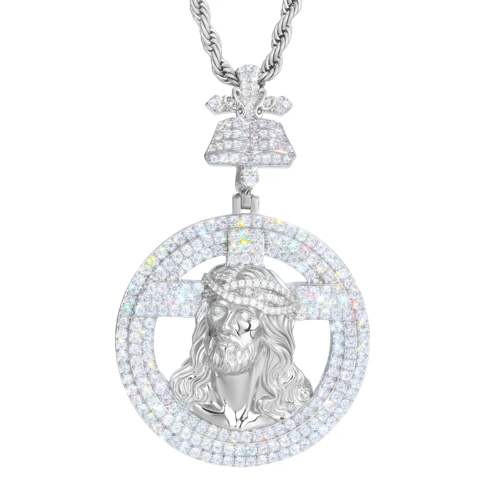 UCCIYO Jesus Cross Pendant P703 UCCIYO Lab-Created Moissanite S925 Sterling Silver Moissanite Pendant Necklace for Women Men Hip Hop Jewelry Gift【#P703】